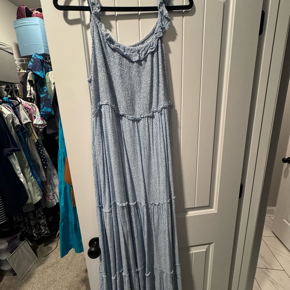 Pink Lily Light Blue Maxi Dress with Ruffle Details